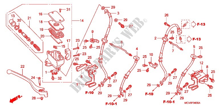 FRONT BRAKE MASTER CYLINDER for Honda VTX 1800 N Black crankcase, Chromed radiators covers 2007