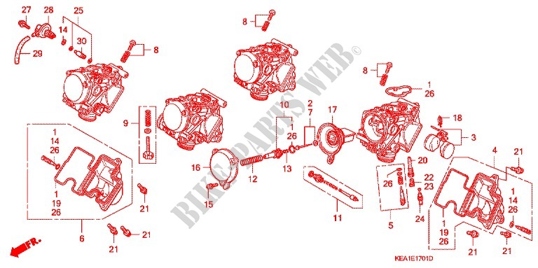 CARBURETOR (COMPONENT PARTS) for Honda CB 250 HORNET 2000
