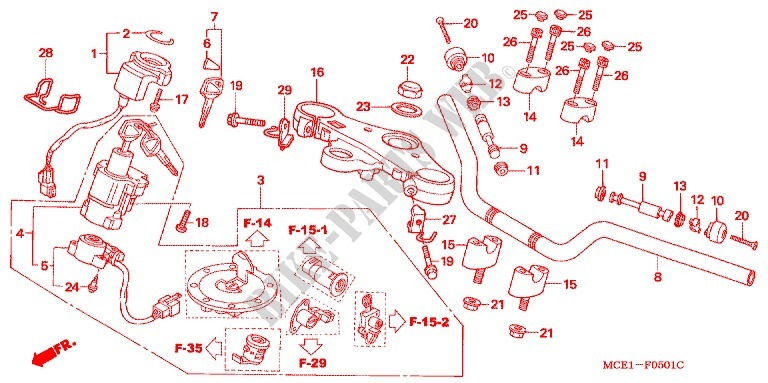 HANDLEBAR   TRIPLE CLAMP   STEERING STEM (CB400SF2/3/4/CB400/S) for Honda CB 400 SF 2005