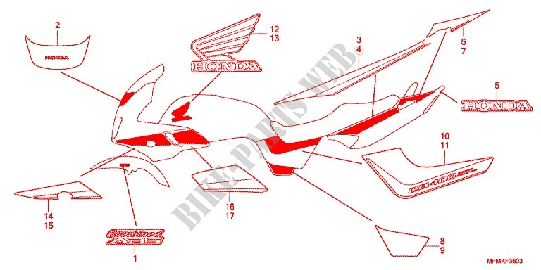 STICKERS (4) for Honda CB 400 SUPER BOL D\'OR Half cowl attachment two-tone main color 2012