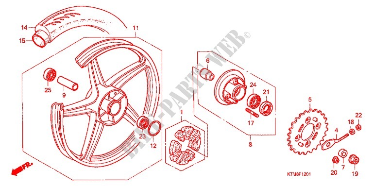 REAR WHEEL (2) for Honda WAVE 125 X, Casted wheels, Kick start only 2010
