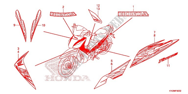 STICKERS (AFS125MCRE 2MA) for Honda FUTURE 125 Casted wheels, Rear brake disk 2013
