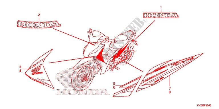 STICKERS (AFS125MSD/MCSD/MCRD) for Honda FUTURE 125 Casted wheels, Rear brake drum 2013