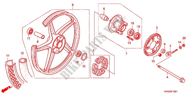 REAR WHEEL (AFX110CS/MCS) for Honda WAVE 110 Casted wheels, Electric start 2010