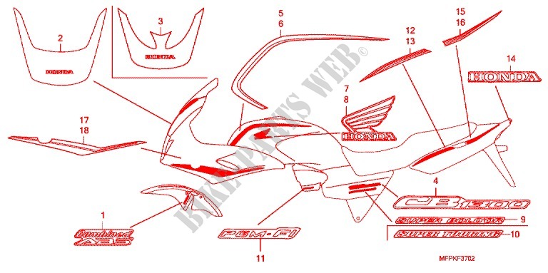 STICKERS (CB1300S/SA/TA 2J) for Honda CB 1300 SUPER BOL DOR ABS BLACK RIMS 2010