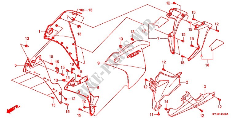FRONT SIDE & LOWER COWL for Honda CBR 250 R RED 2011