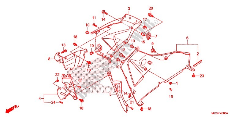 FRONT SIDE & LOWER COWL (D.) for Honda CBR 600 RR RED 2013