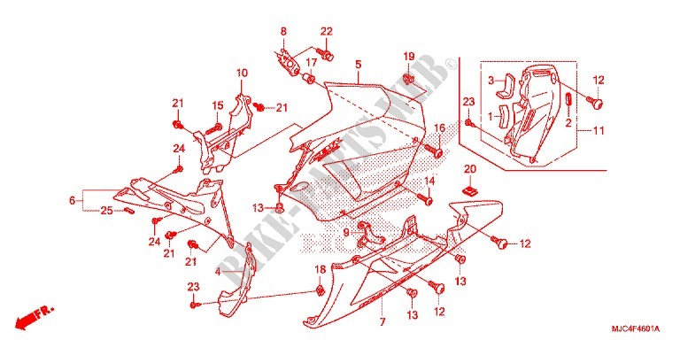 FRONT SIDE & LOWER COWL (G.) for Honda CBR 600 RR RED 2013