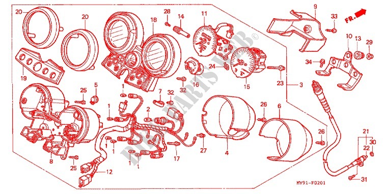 METER (F2R/F2S/F2T/F2V) (F3T/F3V) for Honda CB 400 SUPER FOUR SILVER 1996