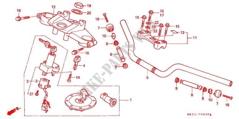 HANDLE PIPE/TOP BRIDGE (2) for Honda CB 400 FOUR With Speed warning light 1998