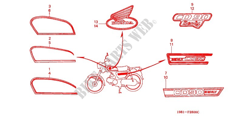 STICKERS (A/H/N/P) for Honda BENLY CD 90 1980