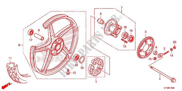REAR WHEEL (AFS110MCS) for Honda WAVE 110 ALPHA R, front disk, moulded wheels 2017