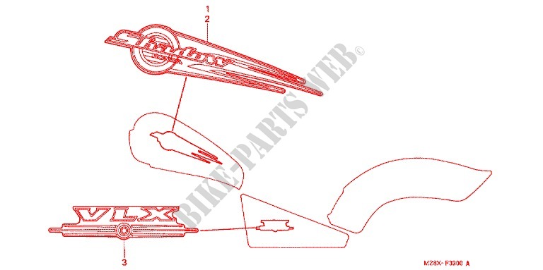 STICKERS (1) for Honda SHADOW 600 VLX DELUXE 2001