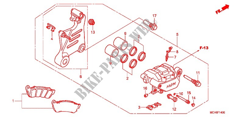 REAR BRAKE CALIPER for Honda VTX 1800 R Black crankcase, Chromed forks cover, Radiato chrome side cover 2006