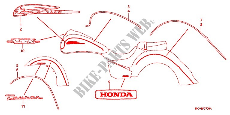 STICKERS (VTX1800R/S/T/N'06) for Honda VTX 1800 R Black crankcase, Chromed forks cover, Radiato chrome side cover 2006