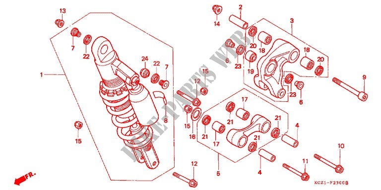 REAR SHOCK ABSORBER (2) for Honda XR 250 Without speed warning light 1995