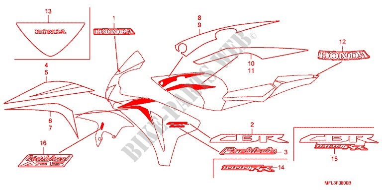STICKERS (1) for Honda CBR 1000 RR FIREBLADE NOIRE 2011