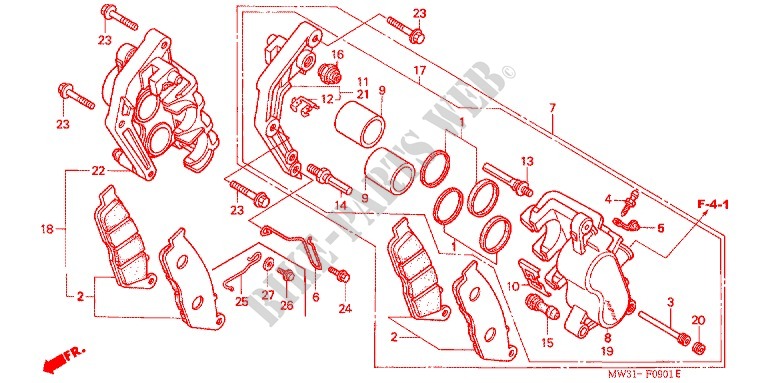 FRONT BRAKE CALIPER (CB750F2N/T/1 CB750F4/5) for Honda CB 750 RED 1996