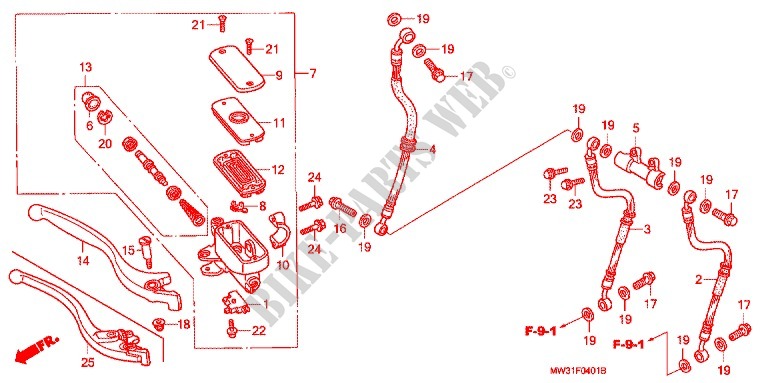 FRONT BRAKE MASTER CYLINDER (CB750F2N/T/1 CB750F4/5) for Honda CB 750 RED 1996