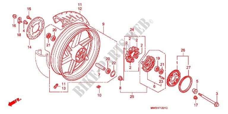 REAR WHEEL (CB750F2N/T/1 CB750F4/5) for Honda CB 750 RED 1996