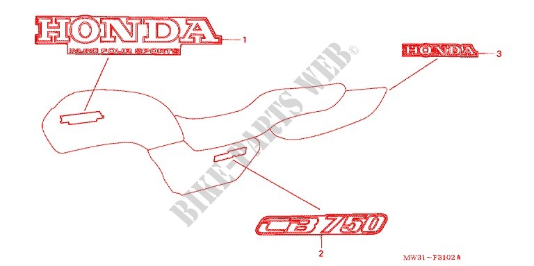 STICKERS (CB750F2T) for Honda CB 750 RED 1996