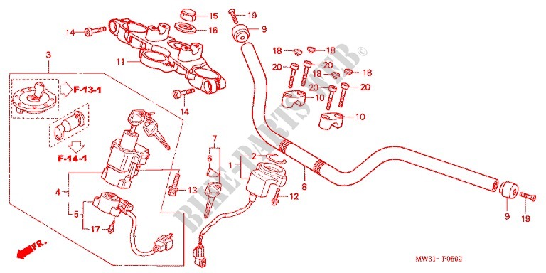 HANDLEBAR   TRIPLE CLAMP   STEERING STEM (CB750F4/5) for Honda CB 750 BLACK 2004