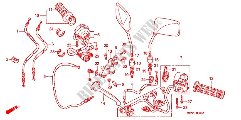 LEVER   SWITCH   CABLE (1) for Honda CB 750 BLUE 2008