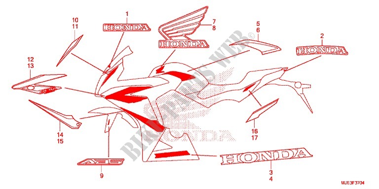 STICKERS (5) for Honda CBR 650 F ABS ROUGE 2018