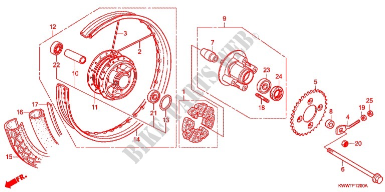 REAR WHEEL (RAYON/FREIN A TAMBOUR) for Honda WAVE 110 Front brake disc, Kick start 2011