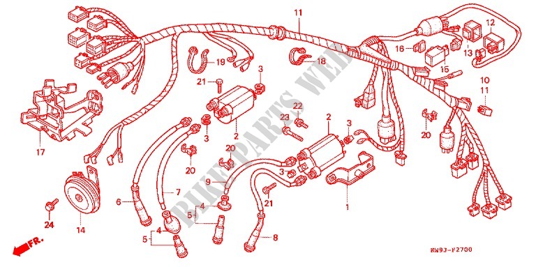 WIRE HARNESS   IGNITION COIL for Honda STEED 400 VLX Without speed warning light. Taylor bar handle 1994