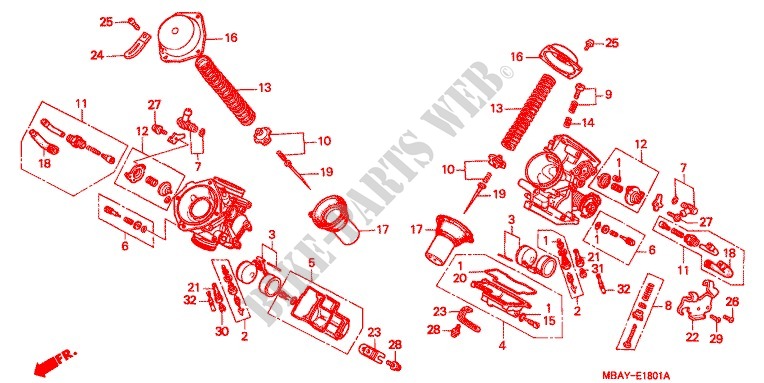 CARBURETOR (COMPOSANTS) for Honda SHADOW 750 With speed warning light 1997
