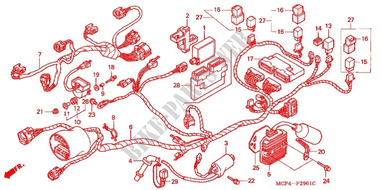 WIRE HARNESS (ARRIERE) for Honda RVT 1000 R RC51 2000 # HONDA Motorcycles &  ATVS Genuine Spare Parts Catalog  Bike Parts-Honda