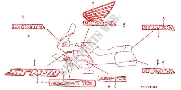 STICKERS for Honda ST 1100 ABS TCS 1996