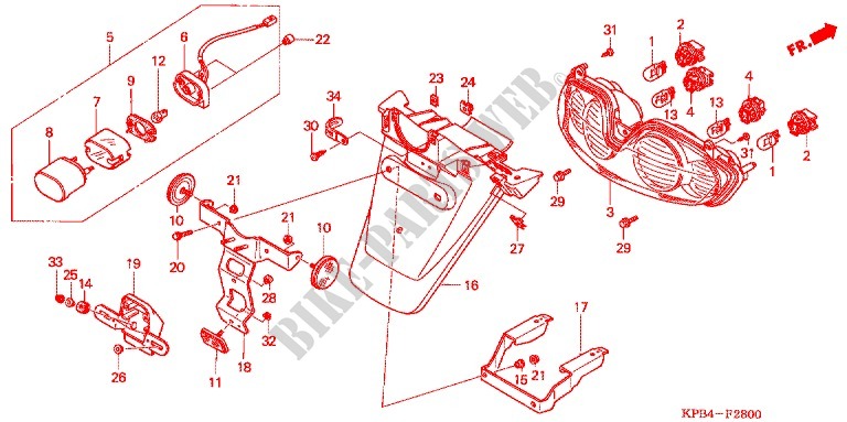 TAILLIGHT   REAR FENDER (B/E/F/IT/N/PO) for Honda REFLEX 250 2001