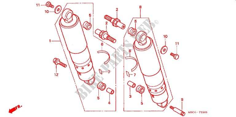REAR SHOCK ABSORBER (2) for Honda SHADOW 1100 American Classic Edition Tourer 2000