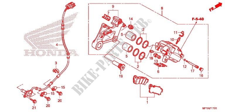 REAR BRAKE CALIPER for Honda VT 1300 STATELINE ABS SILVER 2012