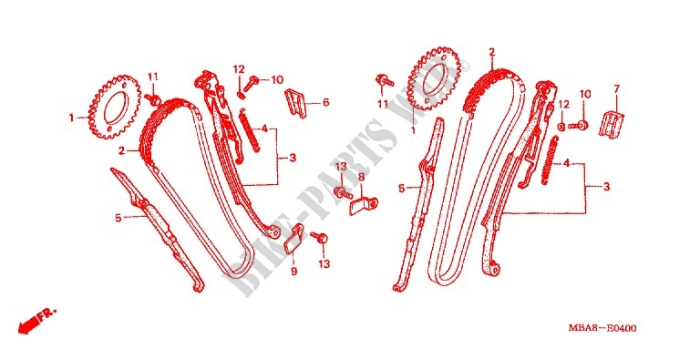 CAM CHAIN   TENSIONER for Honda SHADOW VT 750 DELUXE ACE Red paint scheme with silver pinstripe 2003