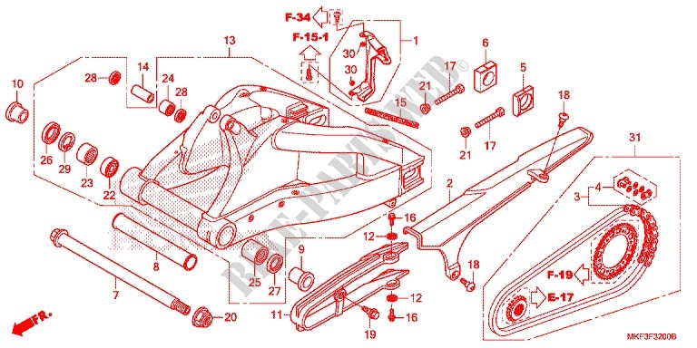 SWINGARM   CHAIN CASE for Honda CBR 1000 ABS RED 2017