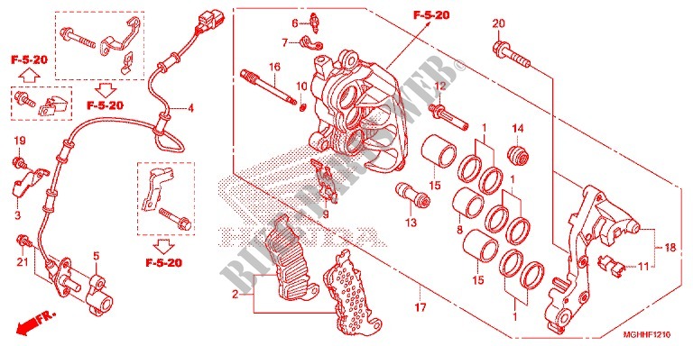 RIGHT FRONT BRAKE CALIPER for Honda CROSSTOURER 1200 DCT ROUGE-NOIR 2017