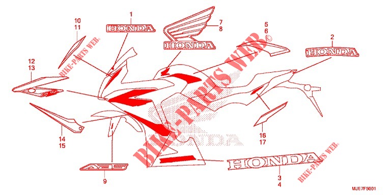 STICKERS (2) for Honda CBR 650 F ROUGE 2018