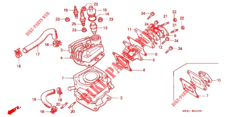 CYLINDER/CYLINDER HEAD  for Honda NS 50 F RED 1988