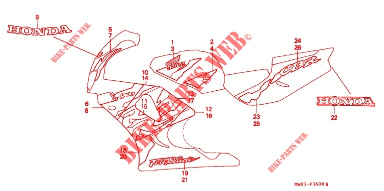 STICKERS (9) for Honda CBR 919 RR FIREBLADE 1997