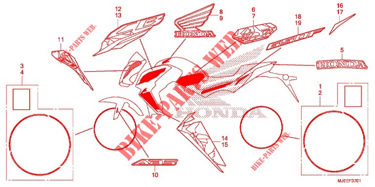 STICKERS (2) (RH/R3J/RK/RL/R3L) for Honda CB 650 F ABS 2016
